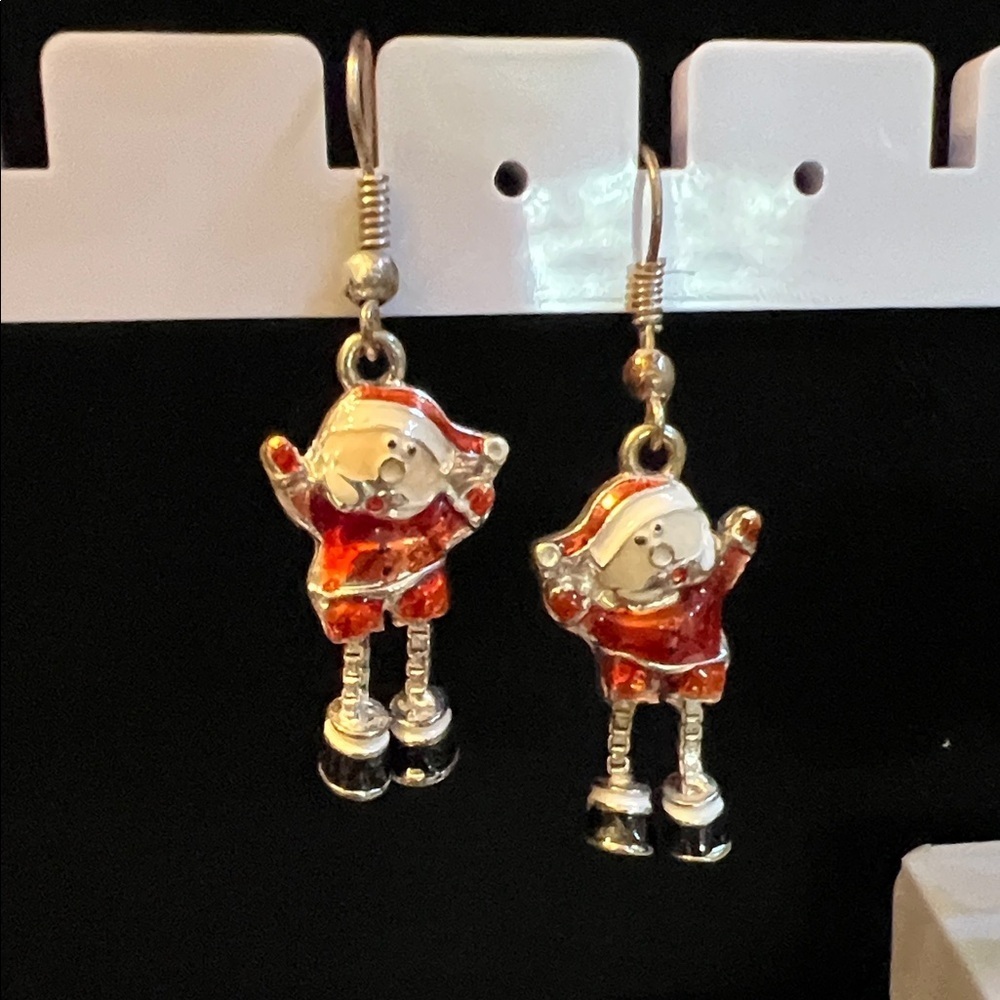 Festive Santa Earrings in Red and Silver